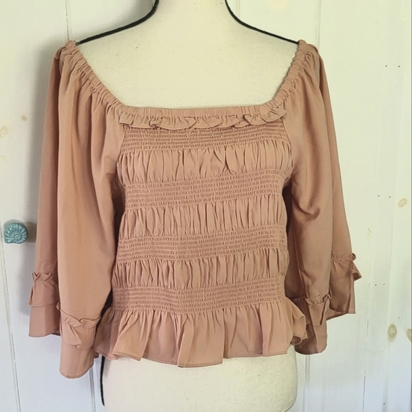 Wishing Waves Smocked Ruffle Cropped Top Size XL - Picture 1 of 10
